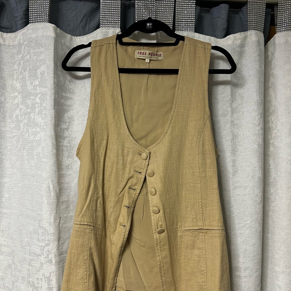 Free People Beige Button-Down Vest